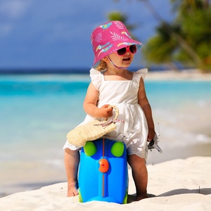 Baby Toddler Bucket <b>Hat</b> with Custom Logo Leaf Pattern Sun Protection Wide Brim Chin Strap UPF50 Reversible Cap for Kids - Product Image 3