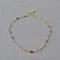 Collar Minimalista Hecho a Mano con Perlas y Cristales, Joyería de Piedra Natural Curativa, Acero Inoxidable Impermeable para Mujer