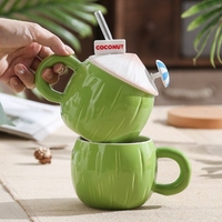 Tasses à noix de coco d'été créatives de style InS, tasses en céramique mignonnes et de fille, tasses à eau de grande capacité avec couvercles