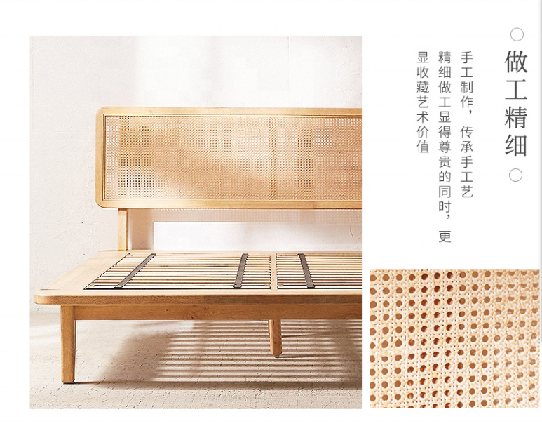 Southeast Asian rattan bed creative bedroom designer villa  furniture queen bed rattan back bed
