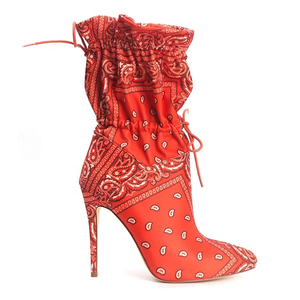 Bottines courtes à bout pointu pour femmes, taille 43, style bandana, à lacets, talons hauts fins, chaussures à talons pour femmes, bottines à la cheville - Product Image 2