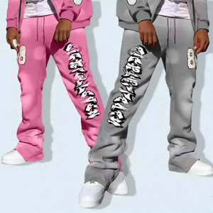 Pantalons de survêtement évasés de style streetwear pour hommes, fabricant personnalisé pour pantalons de jogging empilés, fermeture à la taille élastique, 100% - Product Image 1