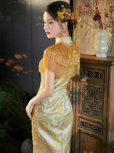 S1030Y 2026 Nuevo Vestido <span class=keywords><strong>de</strong></span> Banquete Estilo <span class=keywords><strong>Qipao</strong></span> Cheongsam Xiuhu con Bordado Pesado, Vestido <span class=keywords><strong>de</strong></span> <span class=keywords><strong>Novia</strong></span> Chino para Compromiso, Dragón Fénix Kwa - Product Image 2