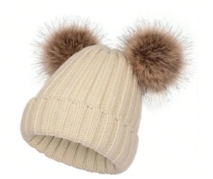 女性分厚いニットビーニー付きダブルポンポン耳 - Product Image 2