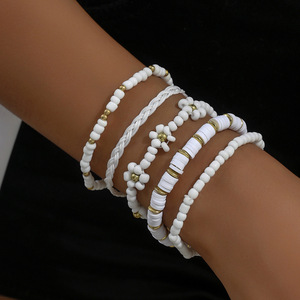 Fashionable and versatile creative color-blocked seed bead flower stacked <b>bracelet</b> <b>set</b>, simple design, hand-woven elastic - Product Image 2
