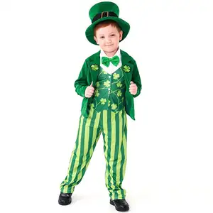 Nuovo arrivo 2024 abito da festa in stile Irish Goblin verde quadrifoglio per bambini piccolo Costume divertente per bambini