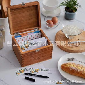 Caja de madera transfronteriza para guardar recetas, caja de madera con tapa abatible, caja de madera para guardar genealogía y documentos, almacenamiento de tarjetas para el hogar - Product Image 1