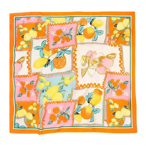 Écharpe carrée Angelina Orange Lemon 70x70cm, accessoire de mode léger pour femmes, motif de fruits printemps-été, en polyester - Product Image 1
