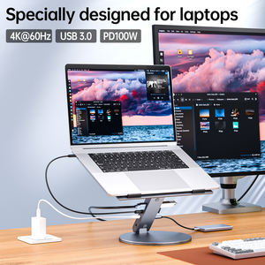 Giá đỡ <span class=keywords><strong>laptop</strong></span> bằng nhôm xoay 360 độ, có thể gập lại, điều chỉnh được, tích hợp dock và hub USB cho iPad Pro và máy tính xách tay - Product Image 2