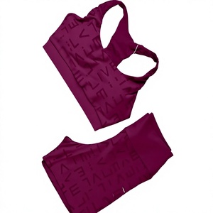 Pink 4-Piece Yoga Set Crew Neck Crop <b>Top</b> Crisscross Sports Bra High Waist Shorts <b>Sweat</b>-Wicking Seamless ODM Service - Product Image 3