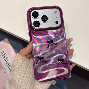 Fashion laser glassy glitter IMD purple bowknot girls mobile <b>phone</b> case for iPhone 15 16 17 pro max shockproof protect cover - Product Image 2