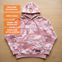 Maßgefertigter Gewaschener Siebdruck Logo 420GSM Schwergewichtiger French Terry Hoodie Übergroßer Camouflage Allover-Print Pullover Hoodie für Herren