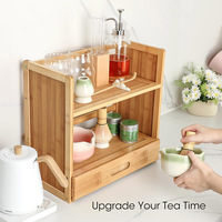Support de rangement multifonctionnel en bambou à double niveau de qualité alimentaire pour matcha et café, avec porte-tasses et étagère pour fouet à matcha