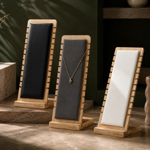 Tall Wooden Necklace <b>Display</b> Stand with Multi Slot Design pu or velvet surface for Pendant Showcase and Jewelry Retail <b>Display</b> - Product Image 1