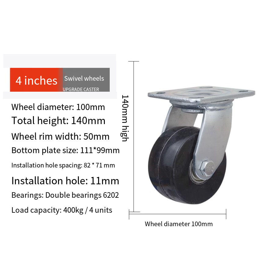 Caster Wheel 4*2 /5*2/6*2/8*2 Inch Black Flat Tread Phenolic Medium Heavy Duty for Iron for