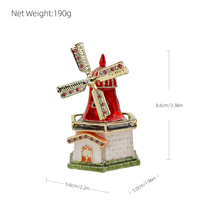 SHINNYGIFTS Vente en gros Boîte à bibelots émaillée en forme de moulin à vent, Boîte de rangement pour bijoux en métal, Souvenir touristique des Pays-Bas, Mini ornement décoratif pour la maison