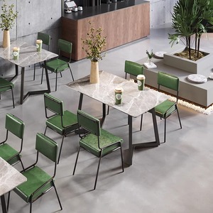 Lastra di roccia di lusso italiano moderno Hot Pot tavolo quadrato sedia combinazione High-End per <span class=keywords><strong>Bar</strong></span> e ristoranti commerciali - Product Image 1