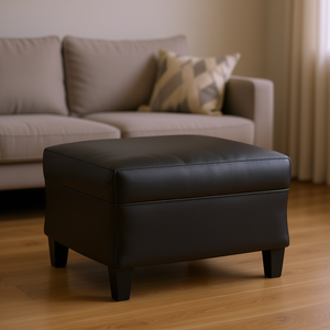 Poggiapiedi in Ecopelle Nera 23.6x19.7x16.1 Pollici, Sgabello Moderno per Soggiorno, Pouf per la Casa - Product Image 2