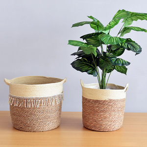 Panier à plantes en jonc de mer tressé 20-35L, panier de rangement rond sur pied pour intérieur - Product Image 1