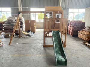 Sân chơi bằng gỗ Swing Set Playhouse đồ chơi đu đặt vai trò chơi thiết lập giả vờ chơi nhà bếp đồ chơi bằng gỗ cubby chơi nhà với Slide - Product Image 4