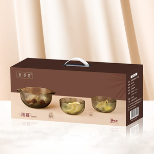 Juego de Platos de Vidrio Ecológicos con Rayas Verticales Modernas en Gris Nórdico, Juego de <span class=keywords><strong>Diez</strong></span> Piezas para Café y Té, Tazón para Fruta y Ensalada para el Hogar - Product Image 3