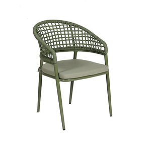Chaise de salle à manger en rotin d'extérieur avec coussin, fauteuil de patio en aluminium vert tressé pour jardin et balcon - Product Image 1