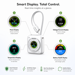 <span class=keywords><strong>Batterie</strong></span> externe intelligente en alliage d'aluminium avec affichage magnétique, charge sans fil, 10000 mAh, température et tension en temps réel, avec 2 câbles - Product Image 2