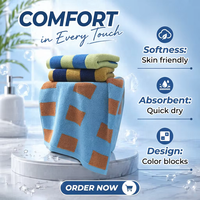 Serviette en coton à carreaux colorés avec motif, douce et absorbante pour la maison, serviette de plage à séchage rapide