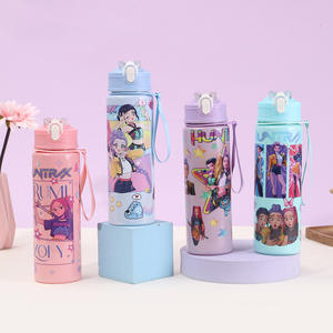 Custom Plastic Water <b>Cups</b> Kids Cartoon Girl Group KPOP Demon Hunters <b>Reusable</b> Plastic Water Bottles <b>with</b> <b>Straws</b> - Product Image 1