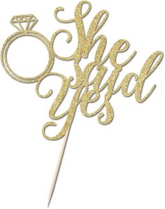 1 Pieza Decoración para Pastel con la Frase "Él pregunta, ella dice sí" - Divertida para Bodas, Compromisos, Despedidas de Soltera, Decoración para Fiestas (Dorado) - Product Image 4