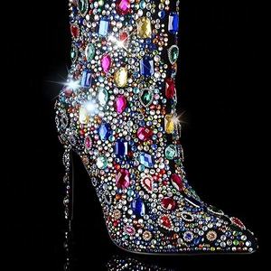 Bayan ayak bileği elmas renkli kristal ince yüksek topuklu çizmeler - Product Image 3
