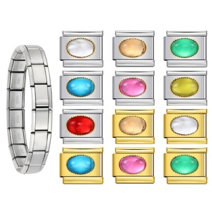 Wholesale Silver Gold Oval Italian Charm Links Color Cat Eye Stone 9mm Stainless Steel Modular Bracelet Charms DIY Jewelry Gift - Product Image 1