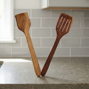 Juego de espátula y espátula ranurada de madera hechas a mano, utensilios de cocina de madera natural, juego de 2 piezas - Product Image 6