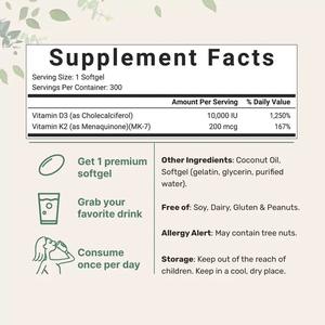 OEM Vitamin D3 <span class=keywords><strong>K2</strong></span> Softgels Aceite de coco <span class=keywords><strong>VIT</strong></span> D & K Complex Softgels Soporta la absorción de calcio Hueso Inmune Corazón - Product Image 3