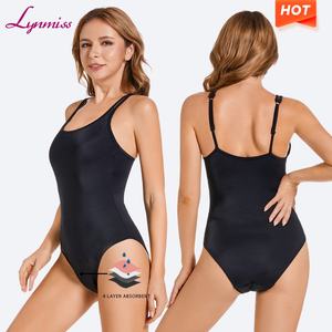 Maillot de bain menstruel une pièce noir LYNMISS, coupe haute, anti-fuite, séchage rapide, en spandex/nylon, bas de maillot de bain sexy - Product Image 1