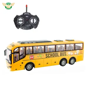 Mainan Bus Remote kontrol anak-anak, mainan Bus RC 4WD 27MHZ, mainan Model Bus dengan lampu realistis dan ban karet