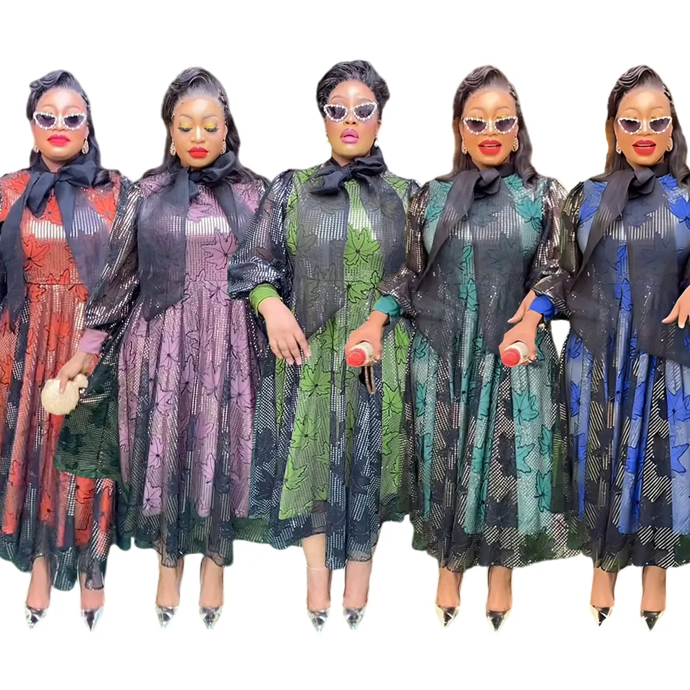 Gaun Maxi Muslim ukuran besar, gaun pesta Afrika desain baru 2024 untuk wanita gaun pernikahan renda elegan