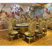 Meubles de salle à manger en bois sculpté de luxe royal du Moyen-Orient turc, ensemble de salle à manger, table à manger, chaises
