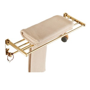 Ensemble de porte-serviettes mural pliable en cuivre doré standard avec porte-papier toilette et étagère d'angle pour salle de bain - Product Image 5