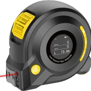 Laser Tape Measure 3 in 1 Distance measuring tape USB rechargeable LCD display, tape length 16Ft, Nylon Coating for DIY