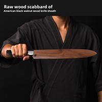 Funda Magnética de Madera de Nogal Negro para Cuchillos Saya, Protector de Hoja Estilo Tronco para Cuchillos de Sashimi/Sushi de 9-12 Pulgadas - Regalo para Almacenamiento en Cocina