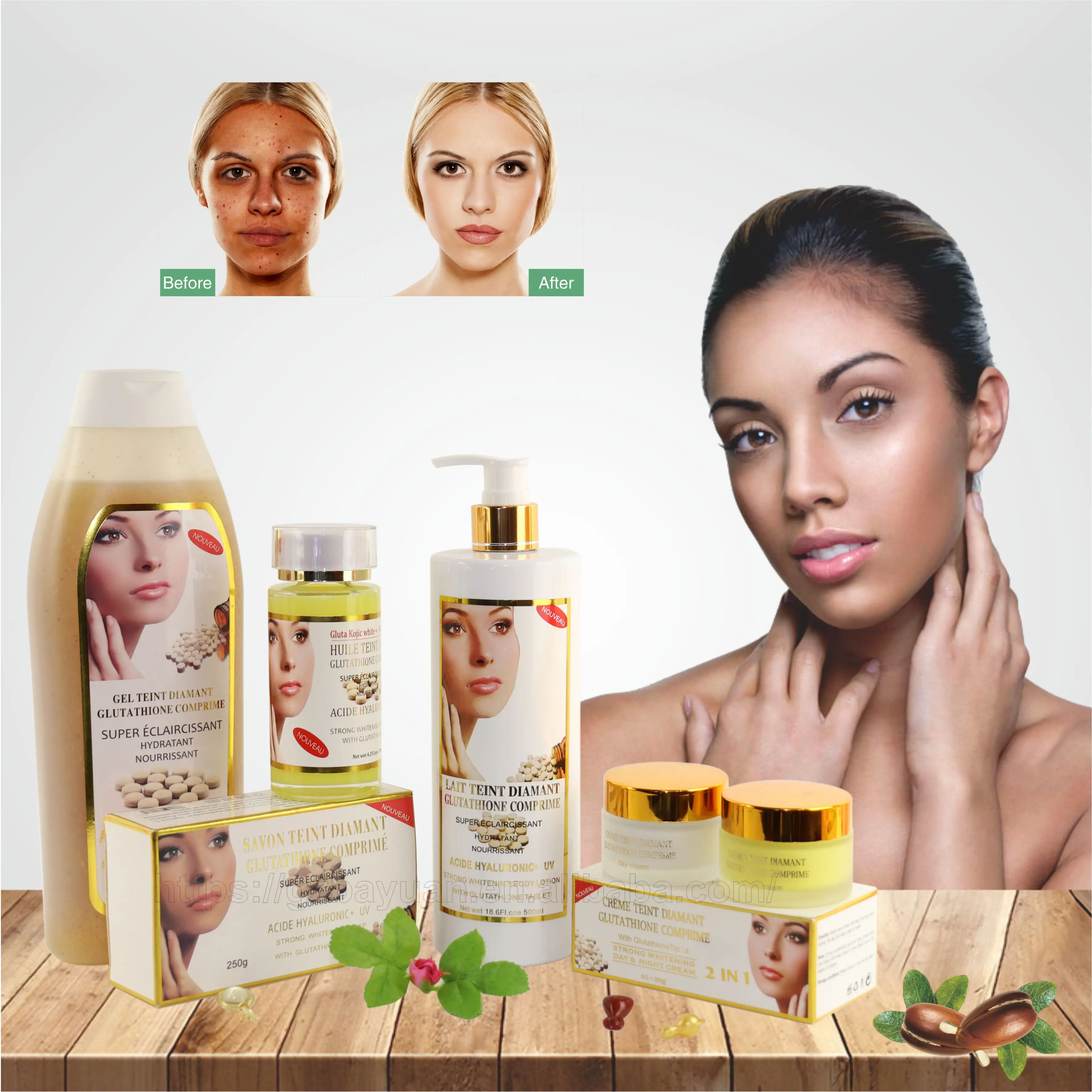 Conjunto de cuidados de pele para mulheres, conjunto de cosméticos (novo), super clareador, beleza, premium, glutatnano, cuidados com a pele africana