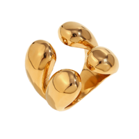 Bague ouverte en acier inoxydable plaqué or 18 carats de haute qualité, design goutte d'eau à double tête, tendance et élégante pour femme