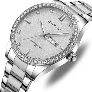 优质CRRJU 5008经典男士休闲手表不锈钢表带商务男士罗马数字刻度钻石石英表
