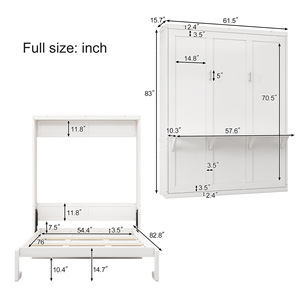 Murphy Bed With 68 Inch <b>Folding</b> Wall Panels White Convertible <b>Desk</b> Combination Bedroom Furniture - Product Image 5