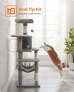 <span class=keywords><strong>Feandrea</strong></span> Arbre à chat gris clair de 54,2 pouces avec hamac, condo multi-niveaux en peluche, 4 poteaux à gratter et 2 perchoirs - Product Image 4