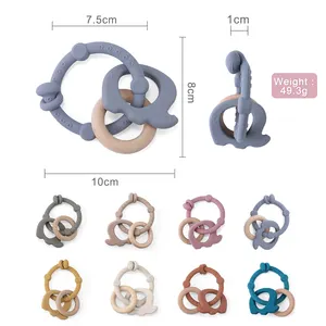 New Animal Elephant Baby Teether Rattle Wood Ring Baby Play Toys Ring Teethers Baby Wooden Teether