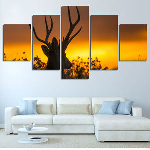 Décoration murale moderne à 5 panneaux pour le salon Impression numérique d'animaux de cerf encadrés sur toile Impression numérique moyenne à l'huile - Product Image 4
