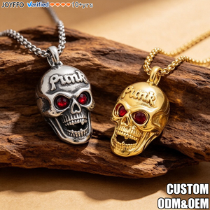 Collar de Acero Inoxidable para Hombre CAIOOCHE con Colgante de Calavera con Ojo de Diamante Rojo Punk, Estilo <span class=keywords><strong>Vampiro</strong></span> para Halloween - Product Image 1