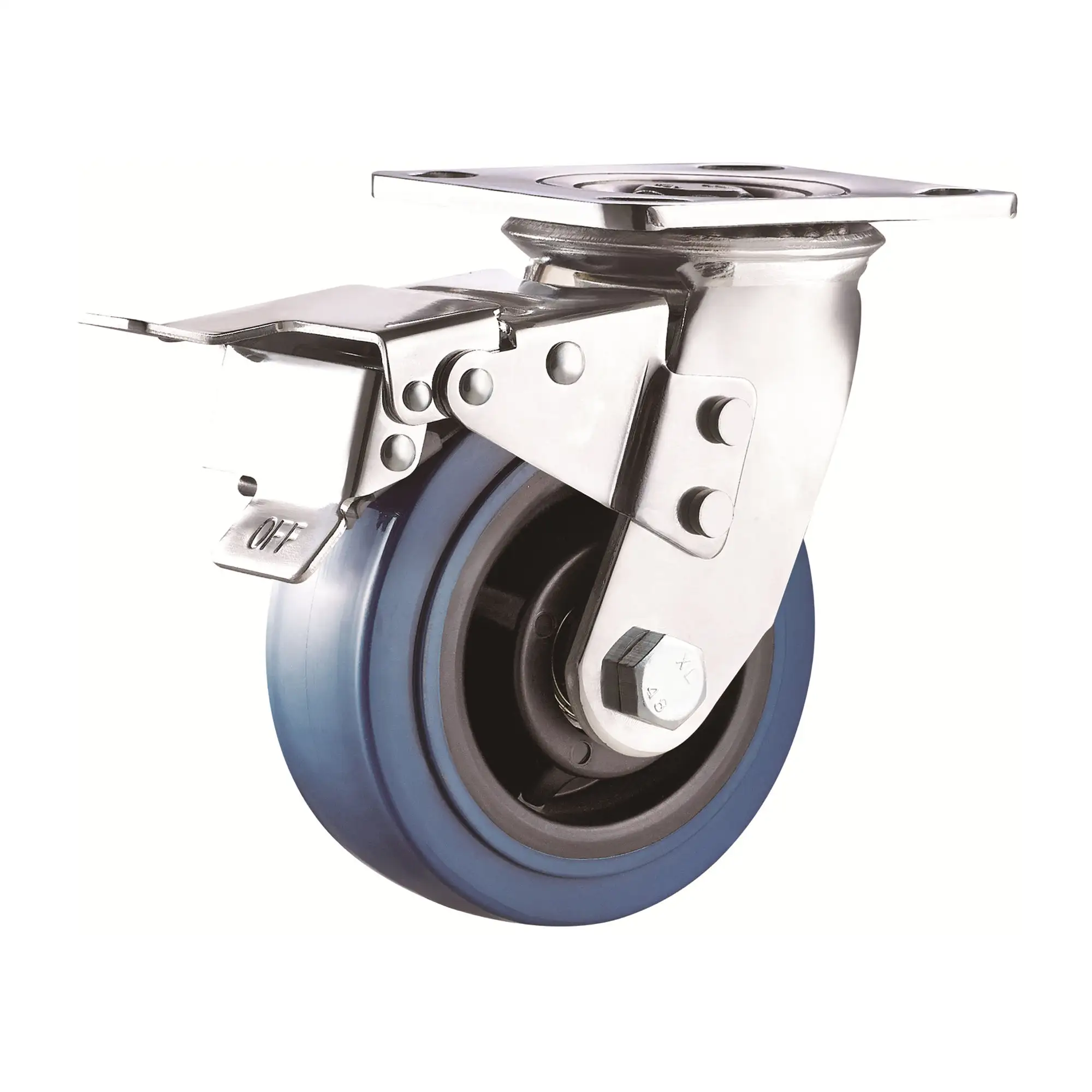 Factory Top Plate Swivel Double Brake 6 Inches Industry Double Ball Bearings Blue PU Caster And Wheel